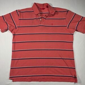 Izod Polo Shirt Mens Large Coral Pink Striped Short Sleeve